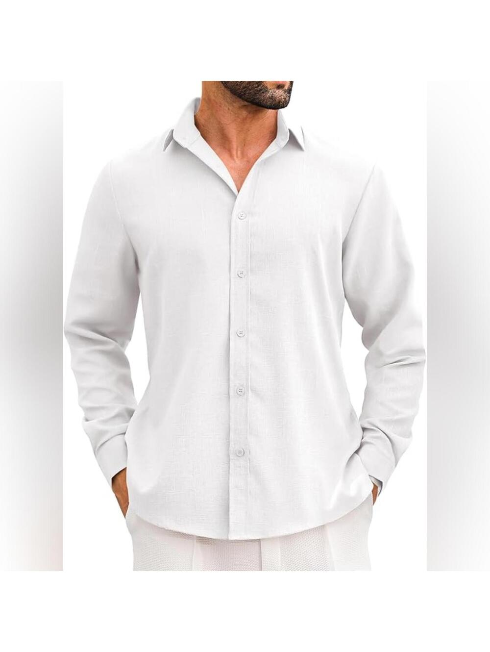 NWT LETSEE Casual Untucked Button Down Linen Shirt, XL